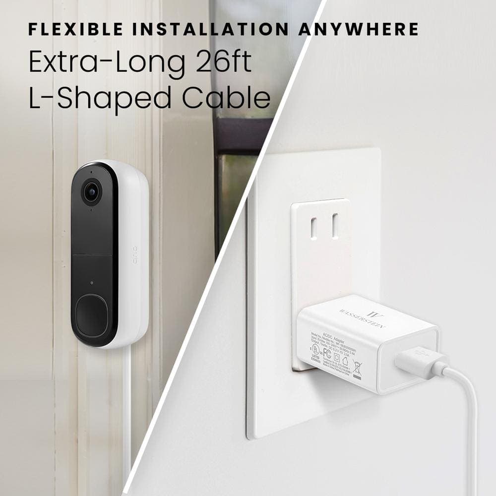 Wasserstein Power Adapter (5.2V 2A) with L-Shaped USB-C Cable for Arlo Doorbell 2nd gen with backplate (1 Pack/ White) (3)
