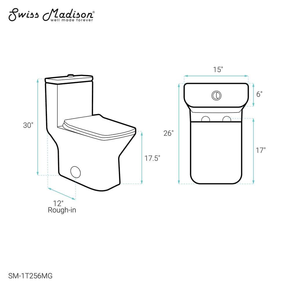 Swiss Madison Carre 1-Piece Square Toilet Dual-Flush in Matte Grey 1.1/1.6 gpf (3)