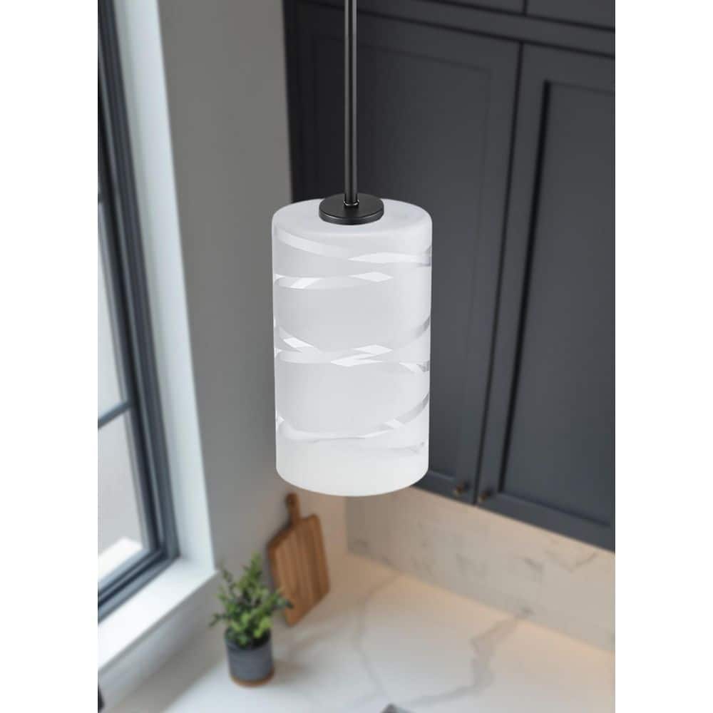 PRIVATE BRAND UNBRANDED 7.88 in. White Etched Swirl Glass Cylinder Shaped Replacement Pendant Shade with 2.25 in. Neckless Fitter (3)