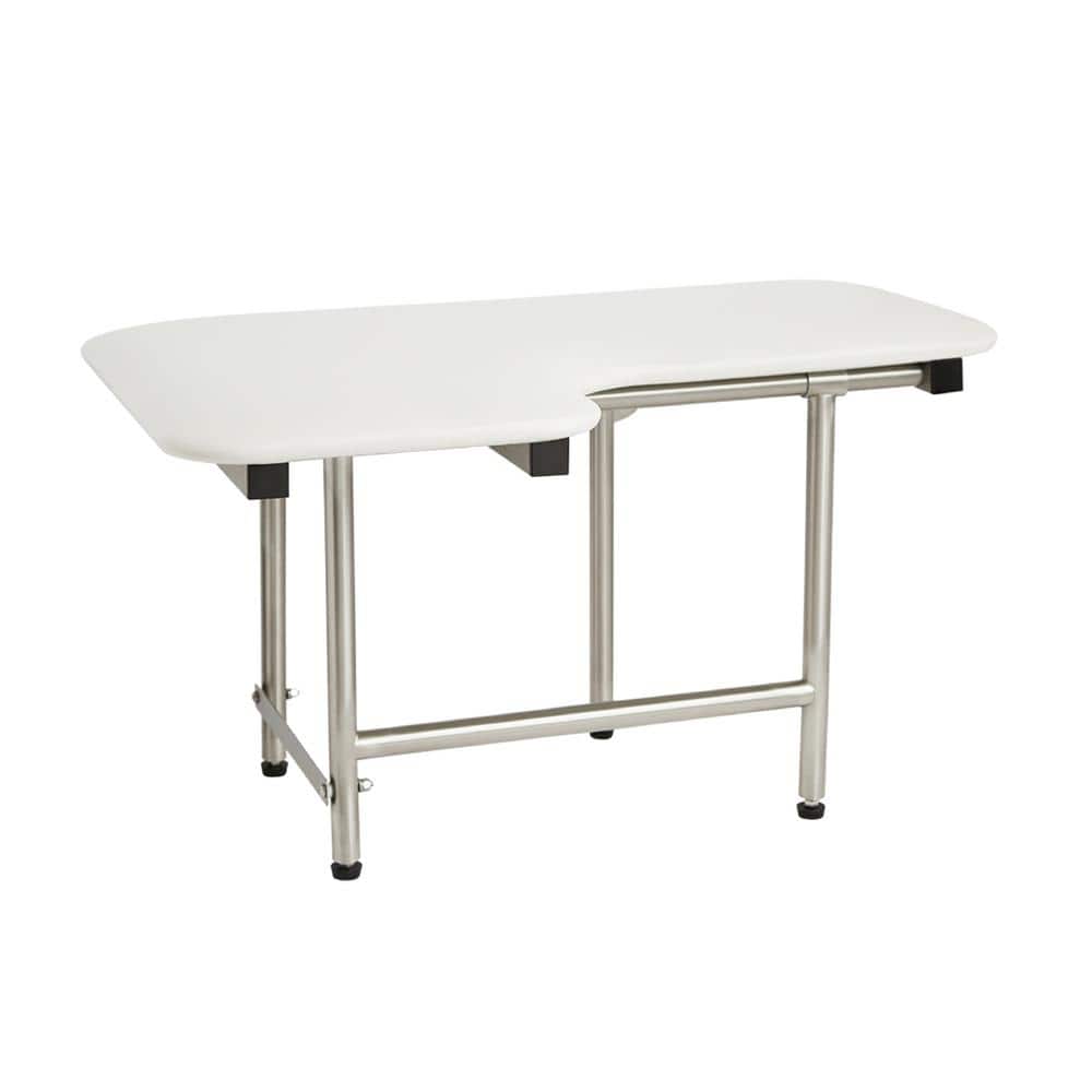 SEACHROME 26 in. x 22.5 in. White Padded Wall Mount Folding Right-Handed Transfer Bench Shower Seat with Legs, ADA Compliant (1)