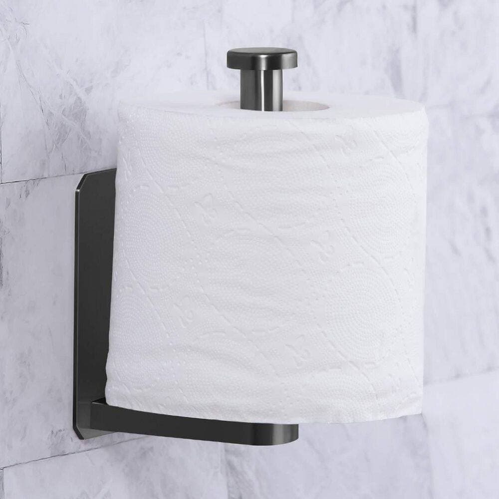 KHKFY Wall-Mounted Self-Adhesive Toilet Paper Holder in Stainless Steel Brushed Finish for Bathroom in Black (2)