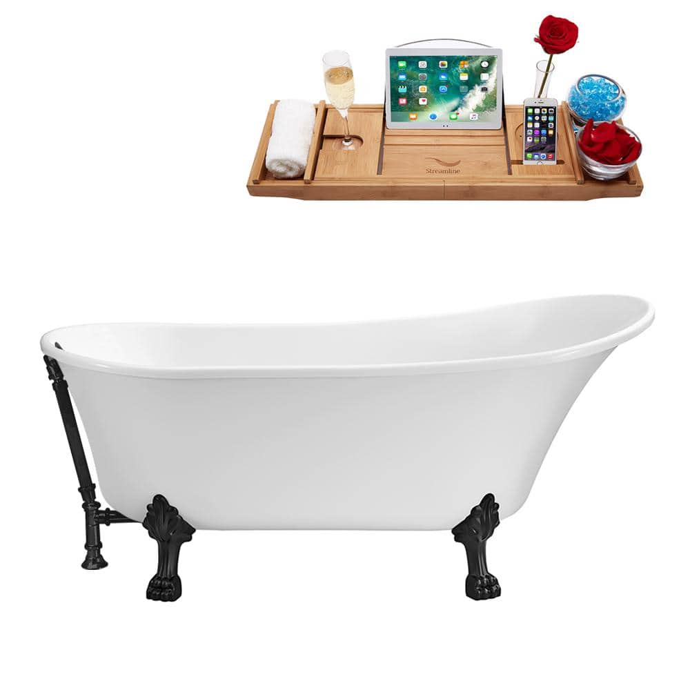 Streamline 55 in. Acrylic Clawfoot Non-Whirlpool Bathtub in Glossy White With Matte Black Clawfeet And Matte Black Drain (1)