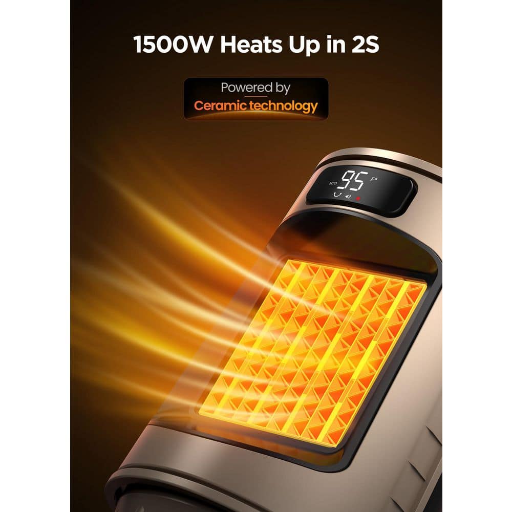 Unbranded 1500W Gold Indoor Electric Tower Heater Ceramic Heating Oscillating Space Heater with Remote Timer for Home Office (3)