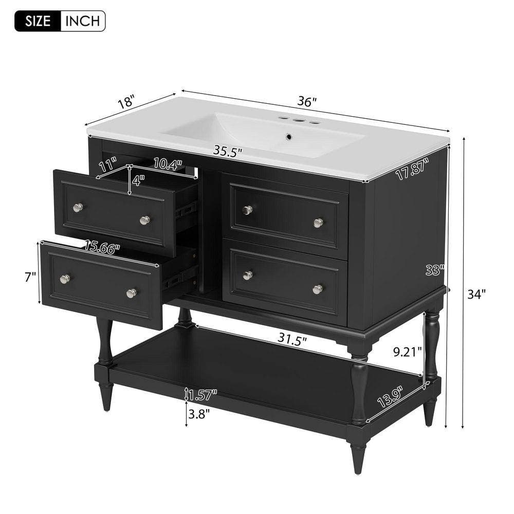 COWLOWN 36 in. W x 18 in. D x 34 in. H Bathroom Black Linen Cabinet (2)