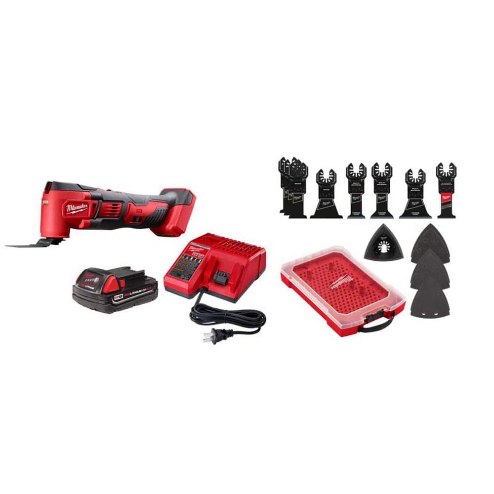 Milwaukee M18 18V Oscillating Multi-Tool Kit w/ 2Ah Battery, Charger with 15-Pc OMT Blade Kit