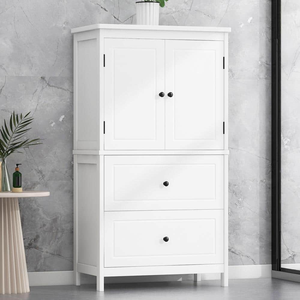 Staykiwi 23.6 in. W x 11.8 in. D x 43.3 in. H White Tall Bathroom Storage Cabinet with Two Doors and Drawers (2)