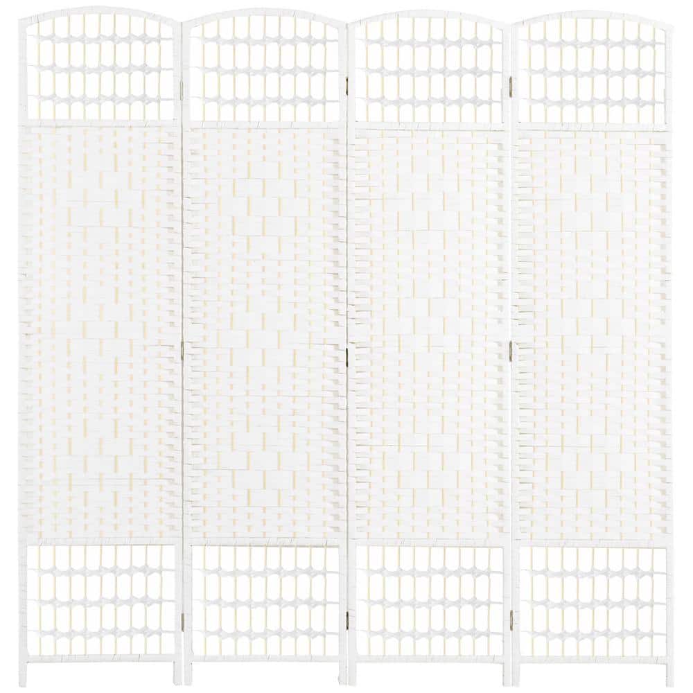 Zeus & Ruta 4-Panel Room Divider, Folding Privacy Screen, Room Separator, Wave Fiber Freestanding Partition Wall Divider in White