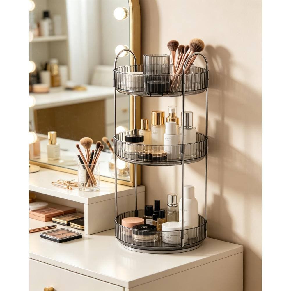 Whatseaso 9.5 in. W x 18.5 in H x 9.5 in. D Plastic in Gray Over The Toilet Storage 360 Rotating Makeup Organizer (3)