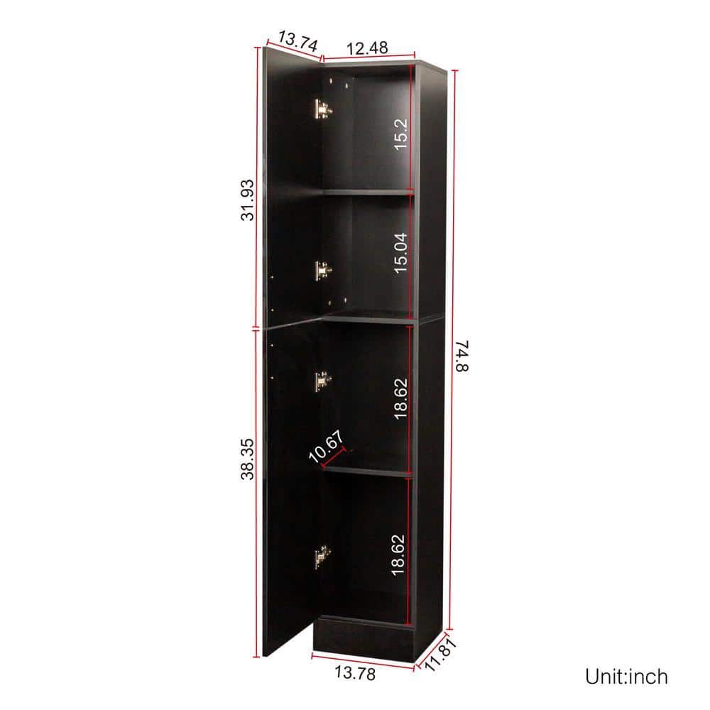 Unbranded 13.78 in. W x 11.5 in. D x 74.8 in. H Bathroom Black Linen Cabinet (2)