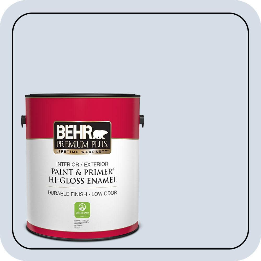 BEHR PREMIUM PLUS 1 gal. #590E-2 Snow Ballet Hi-Gloss Enamel Interior/Exterior Paint & Primer