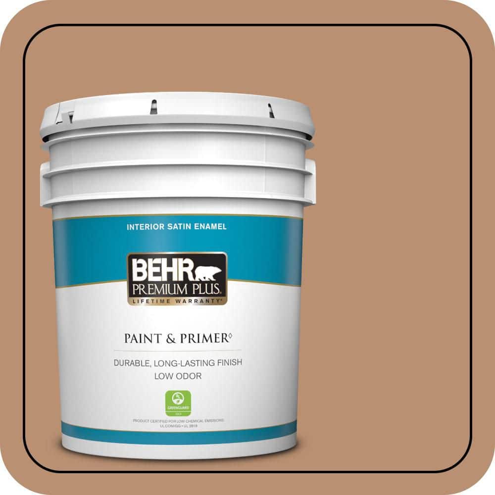 BEHR PREMIUM PLUS 5 gal. #S230-5 Sugar Maple Satin Enamel Low Odor Interior Paint & Primer