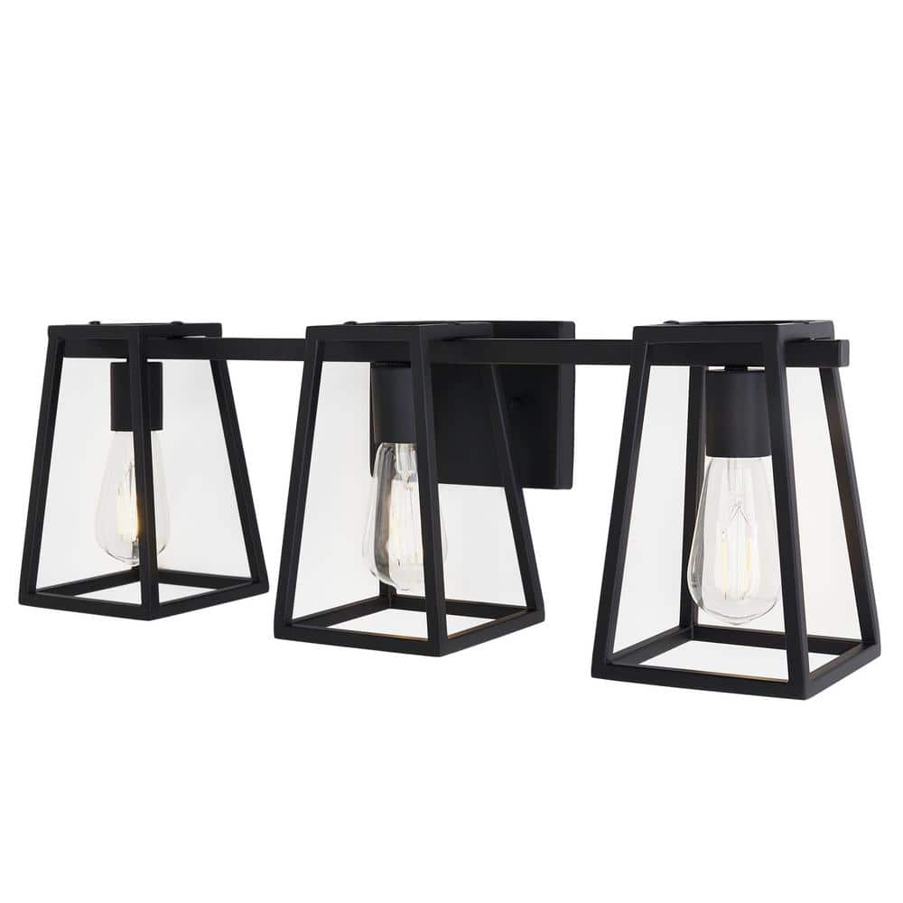 Home Decorators Collection Hazel Heights 24 in. 3-Light Black Rustic Farmhouse Bathroom Vanity Light (2)