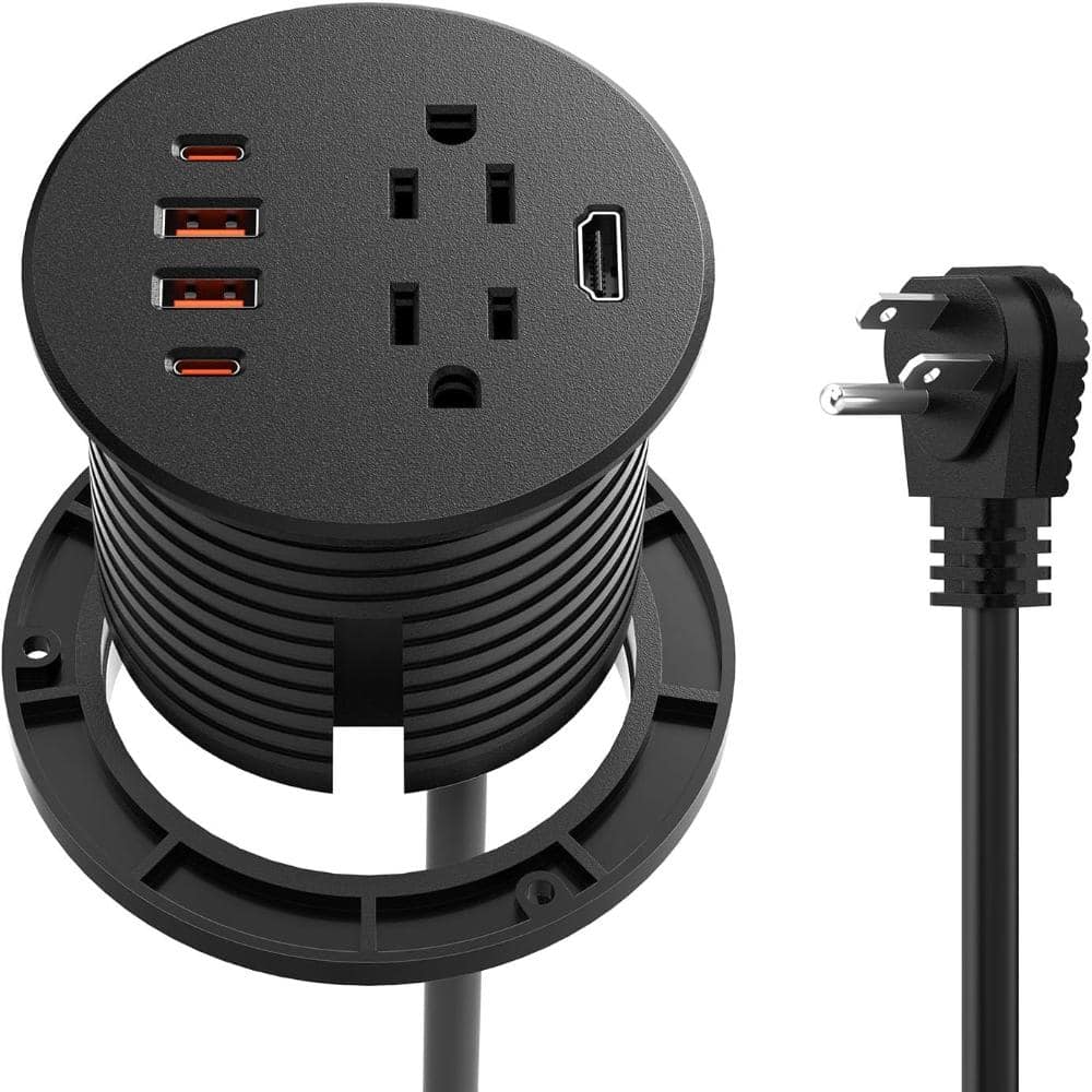 Unbranded Recessed Power Grommet with HDMI Port, 35W USB C Fast Charing, 3-inch Desk Power Outlet, 2 Outlets, 4 USB Ports