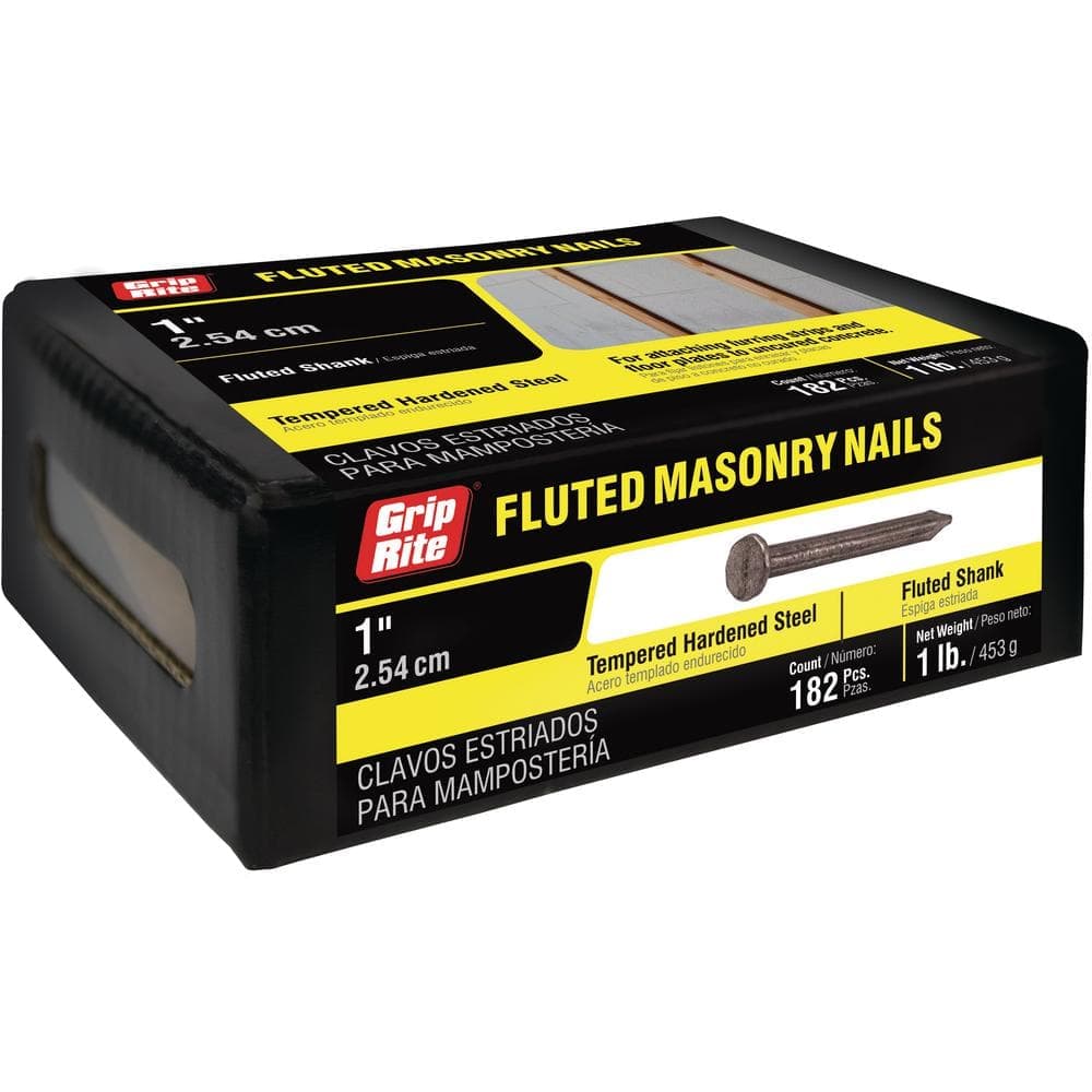 Grip-Rite 1 in. x 9-Gauge Bright Steel Fluted Masonry Nails 1 lb. Box