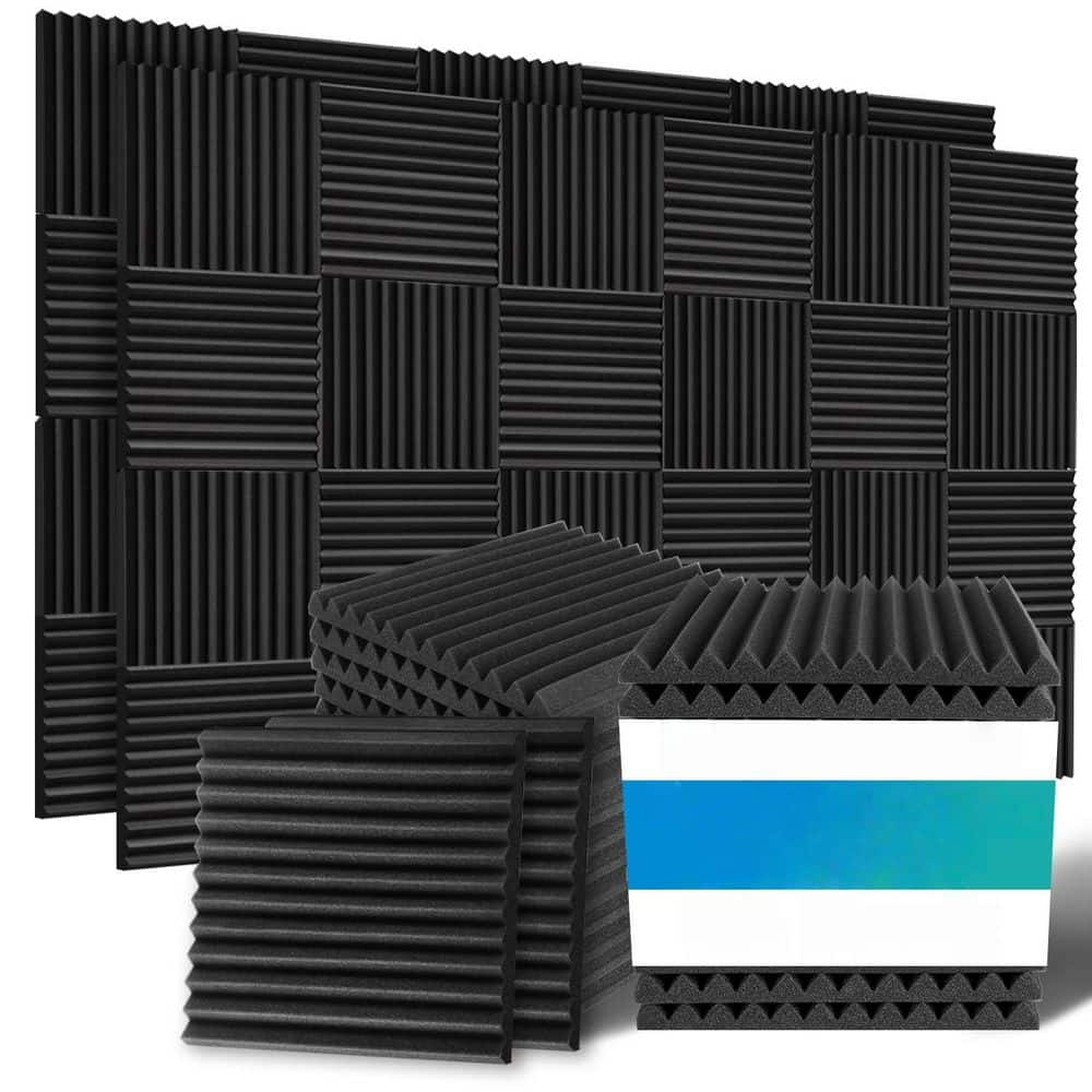 Laybus 12 in. x 12 in. x 1 in. Black Sound Proof Foam Panels for Walls (96-Pack), High Density Acoustic Panels, Sound Absorbing (1)