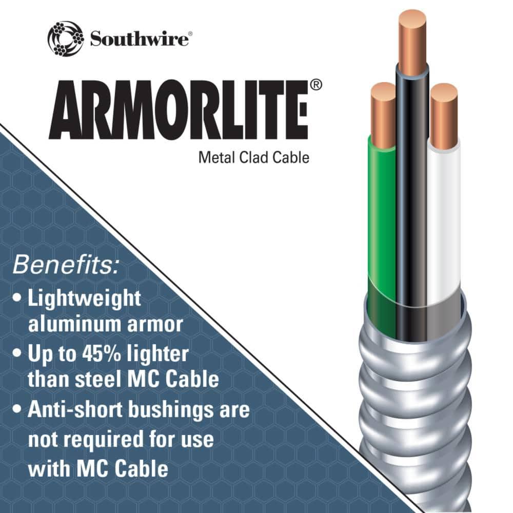 Southwire 14/2 Solid CU MC (Metal Clad) Armorlite Cable (2)