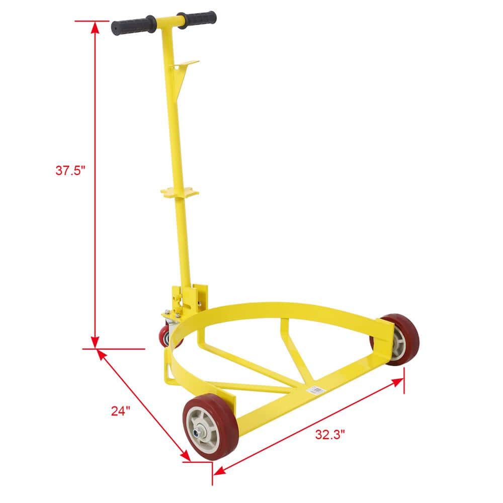 Tidoin Yellow 1200 lb. 55-Gallon Drum Dolly with Handle and Wheel (2)