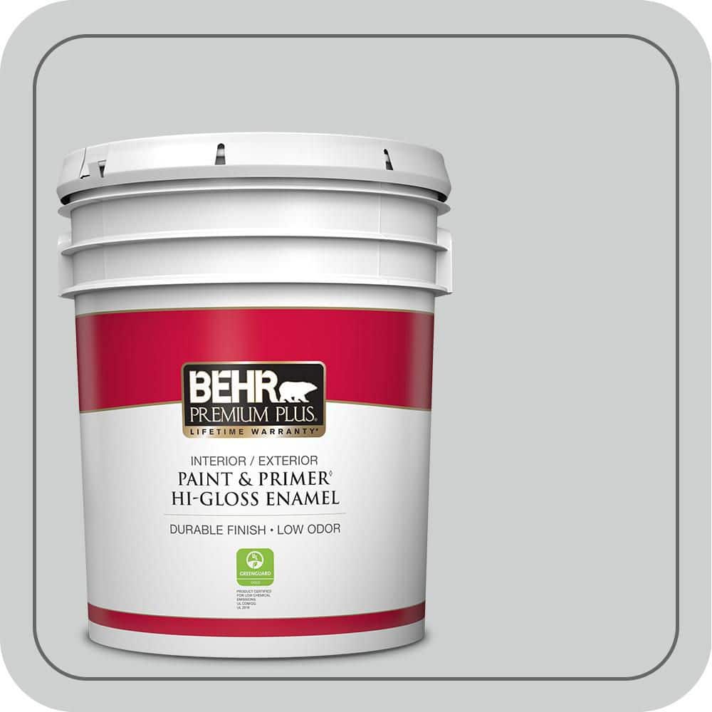 BEHR PREMIUM PLUS 5 gal. #PPH-43 Gray Pearl Hi-Gloss Enamel Interior/Exterior Paint & Primer (1)