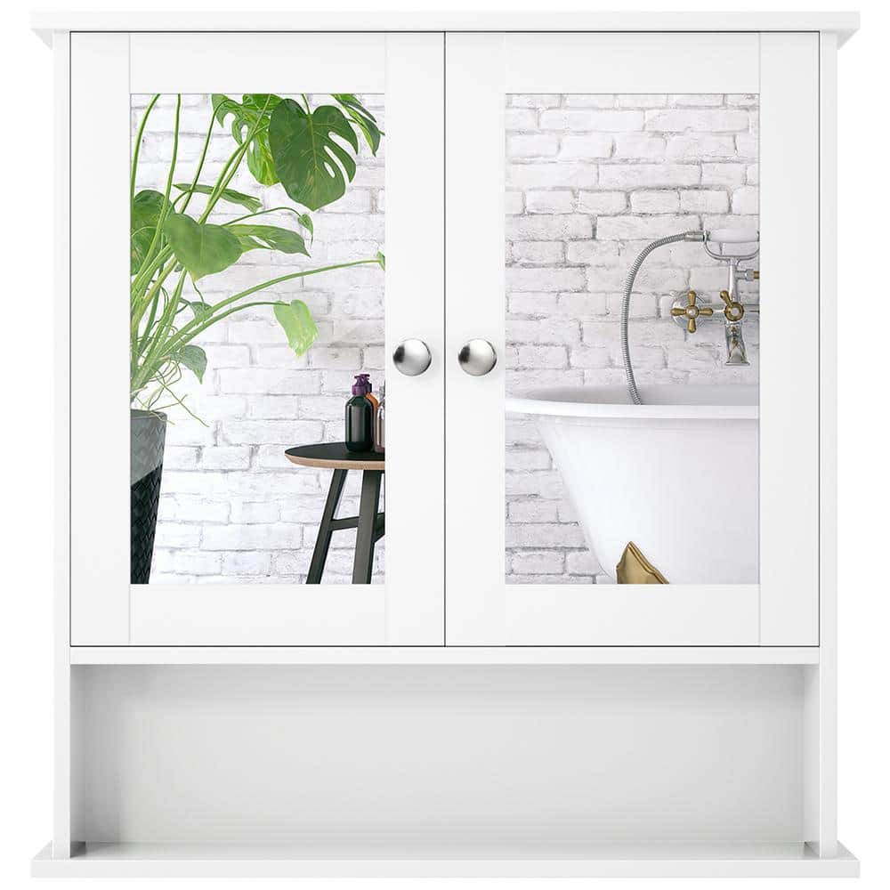 Costway 22 in. W x 5 in. D x 23 in. H Grey Wood Bathroom Storage Wall Cabinet in White (2)