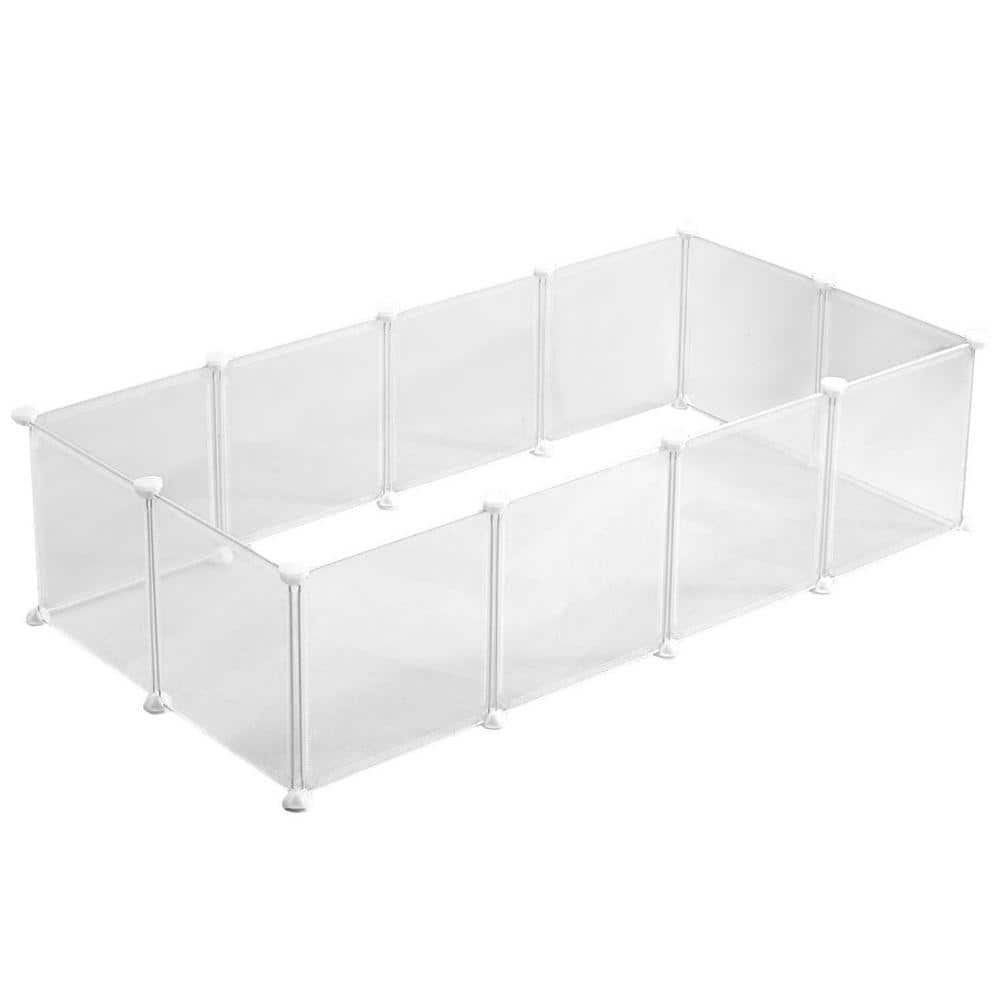 KIWDZFU Transparent Clear Small Animal Playpen White Plastic Pet Enclosure 12 x 12 in. 12 Panels for Guinea Pigs Puppies Rabbits (1)