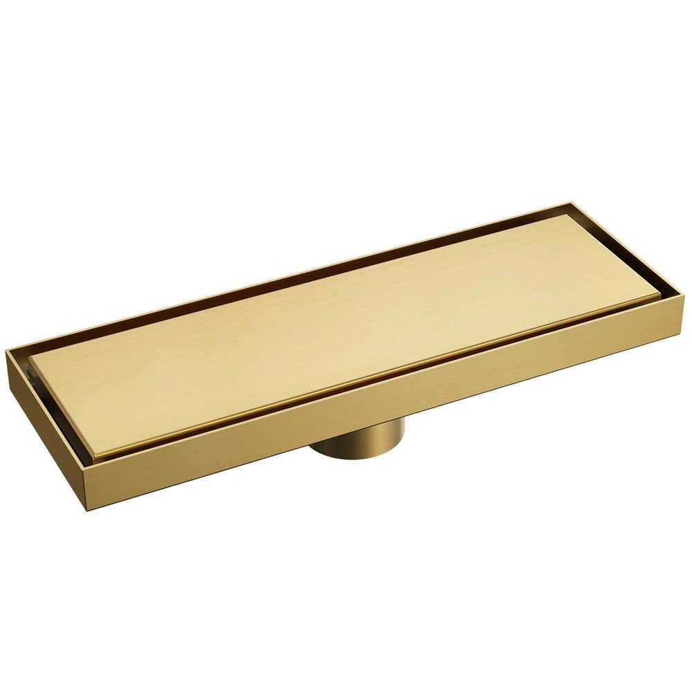 EVERSTEIN 11.8 in. x 3.9 in. Linear Shower Drain Stainless Steel with Removable Grate and Hair Strainer in Brushed Gold
