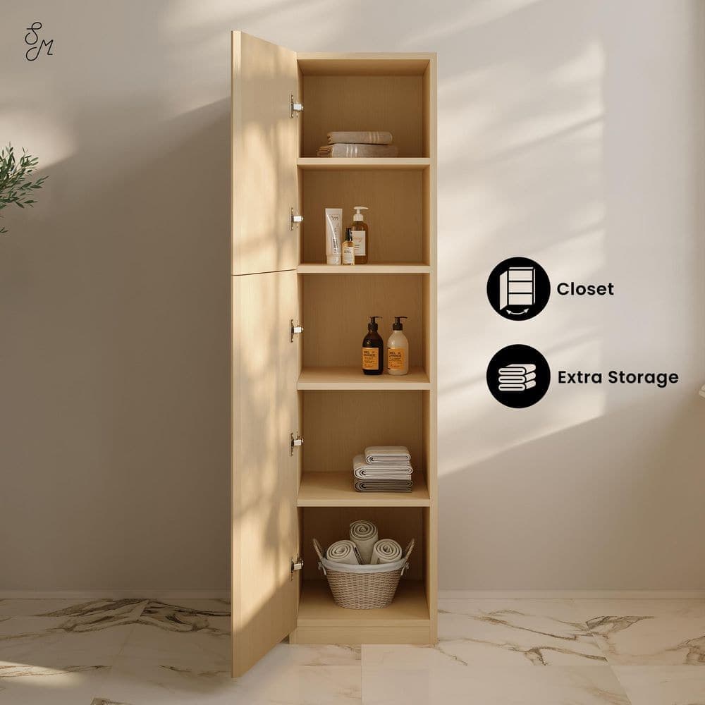 Swiss Madison St. Tropez 15 in. x 15 in. x 60 in. Freestanding Linen Cabinet in Natural Oak (3)