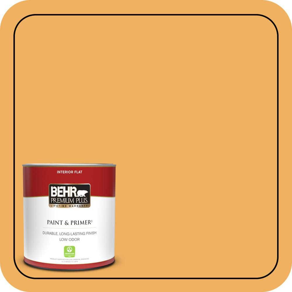 BEHR PREMIUM PLUS 1 qt. #PMD-74 Sweet Honey Flat Low Odor Interior Paint & Primer