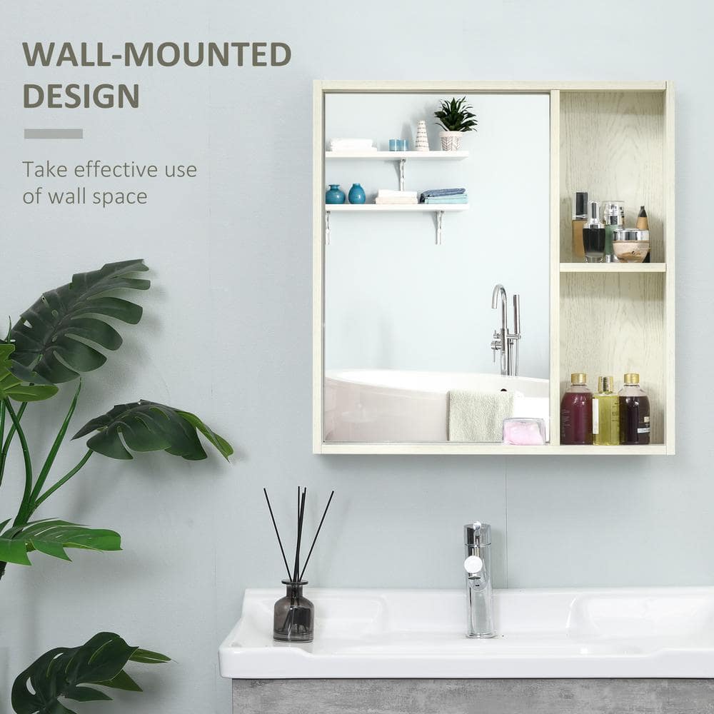 WELLFOR 24.75 in. W x 6 in. D x 25.5 in. H Bathroom Storage Wall Cabinet with Mirror in White (3)