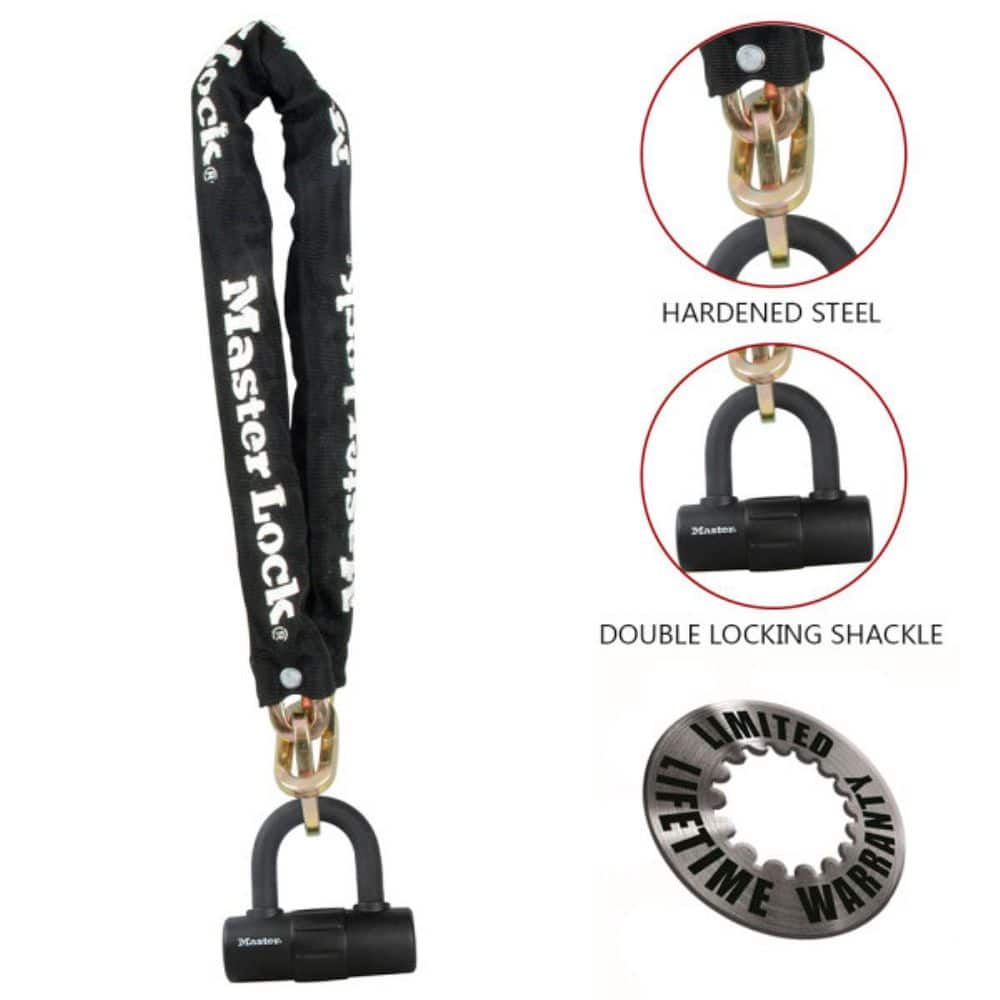 Master Lock 3 ft. (90cm) Bike Lock Chain with 10mm Diameter Hardened Steel Links; 3-1/2 in. x 14 mm Mini U-Lock (2)