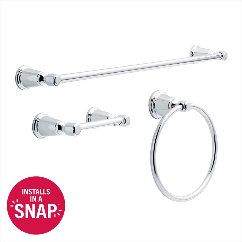 Delta Foundations Design Series Traditional 3-Pc Bath Hardware Set 24 in. Towel Bar, Toilet Paper Holder, Towel Ring, Chrome (1)