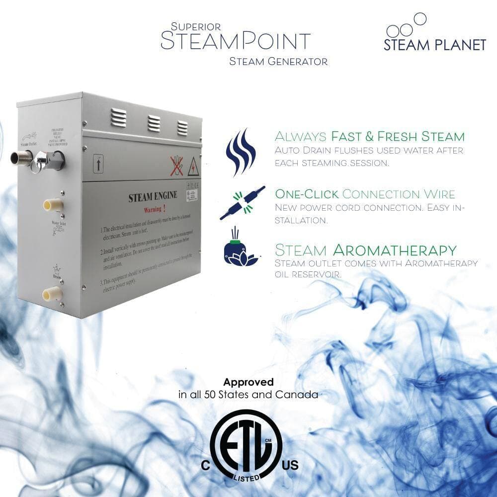 Steam Planet Superior SteamPoint Plus 6Kw Steam Bath Generator, Self-Draining with Bluetooth Digital Keypad in Black (3)