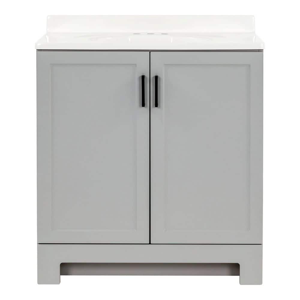 Glacier Bay Oakley 31 in. Single Sink Pearl Gray Freestanding Bath Vanity with White Cultured Marble Top (Assembled) (3)