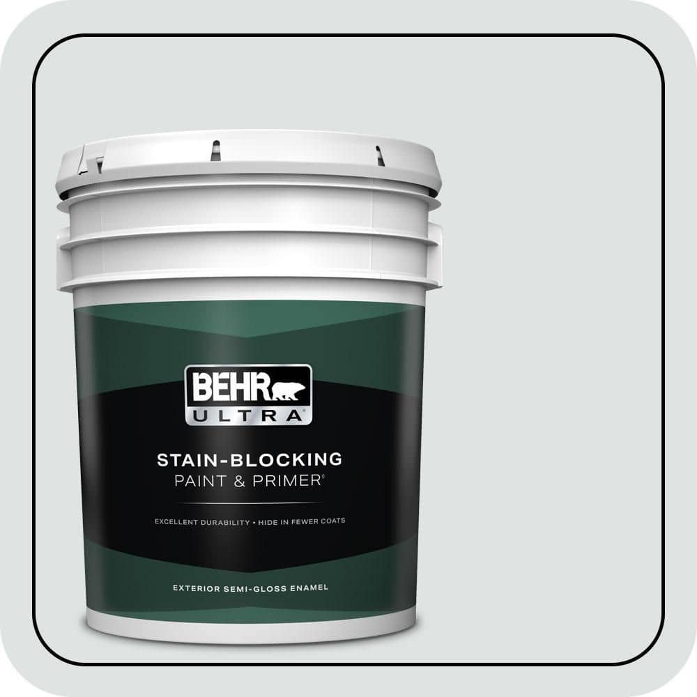 BEHR ULTRA 5 gal. #W-F-520 Ash White Semi-Gloss Enamel Exterior Paint & Primer