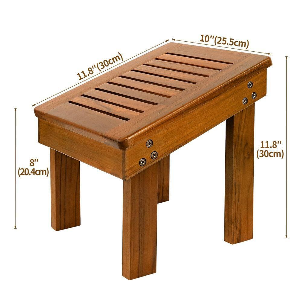 Wudkey 1-Piece Teak Wood Shower Foot Stool Set for Shaving Legs, Sturdy Shower Foot Rest for Shower Shaving in Wood Color (2)