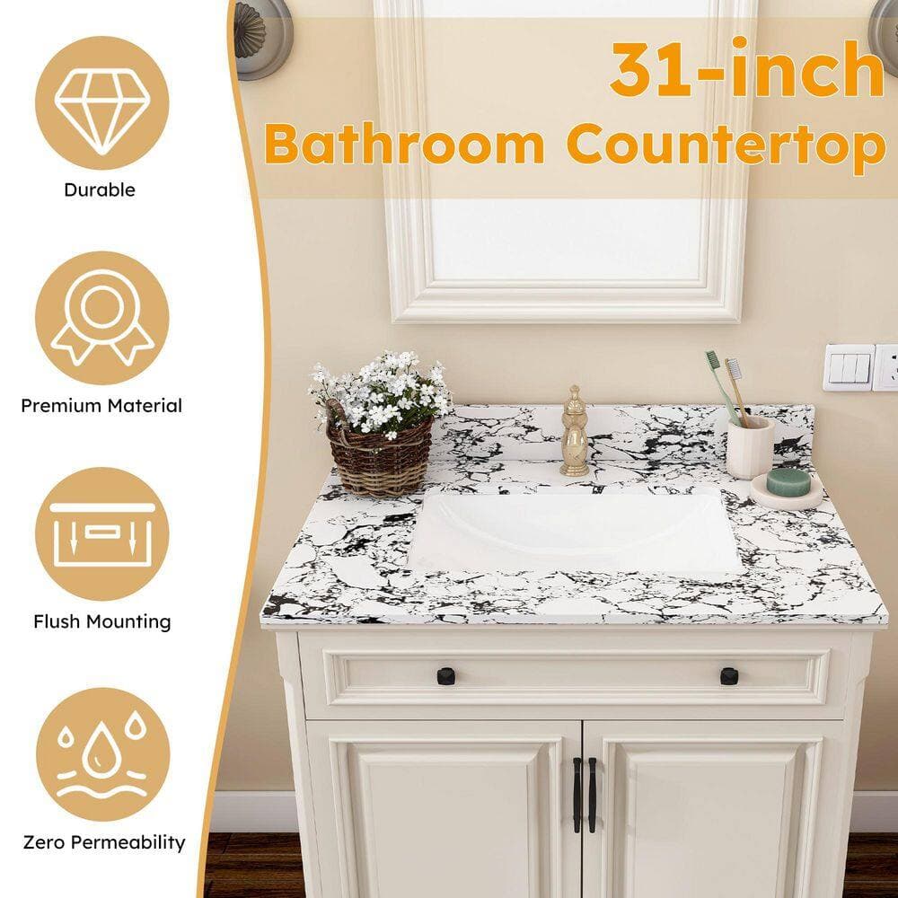 Boosicavelly 31 in. Undermount Rectangular Bathroom Sink with Backsplash in White Sintered Stone (3)
