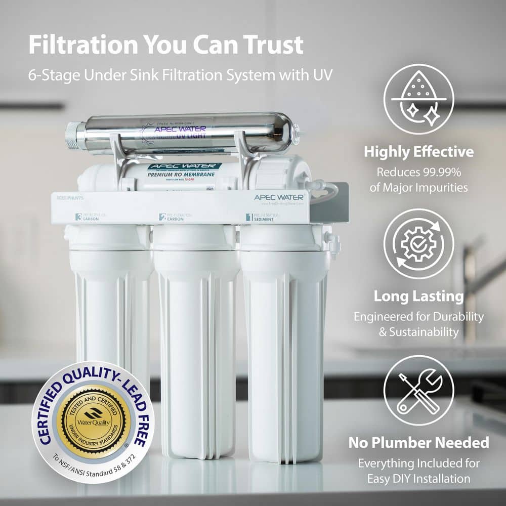 APEC Water Systems Essence Series UV Sterilizer 75 GPD 6-Stage Under-Sink Reverse Osmosis Drinking Water Filter System (Stainless Steel) (2)