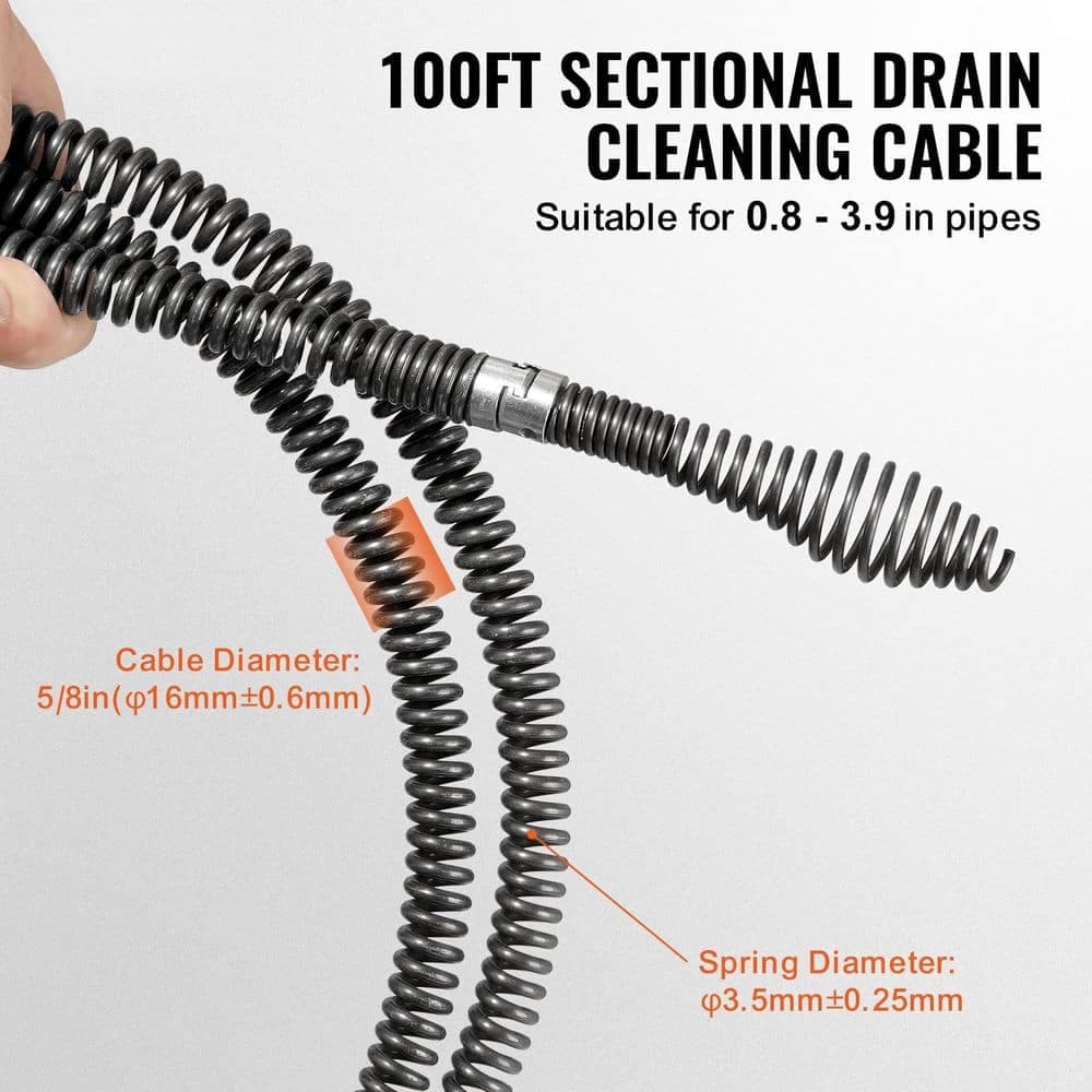 SKYSHALO Drain Cleaning Cable Professional Sectional Drain Cleaner Cable with Cutters for 0.8 to 3.9 in. Pipes (4)