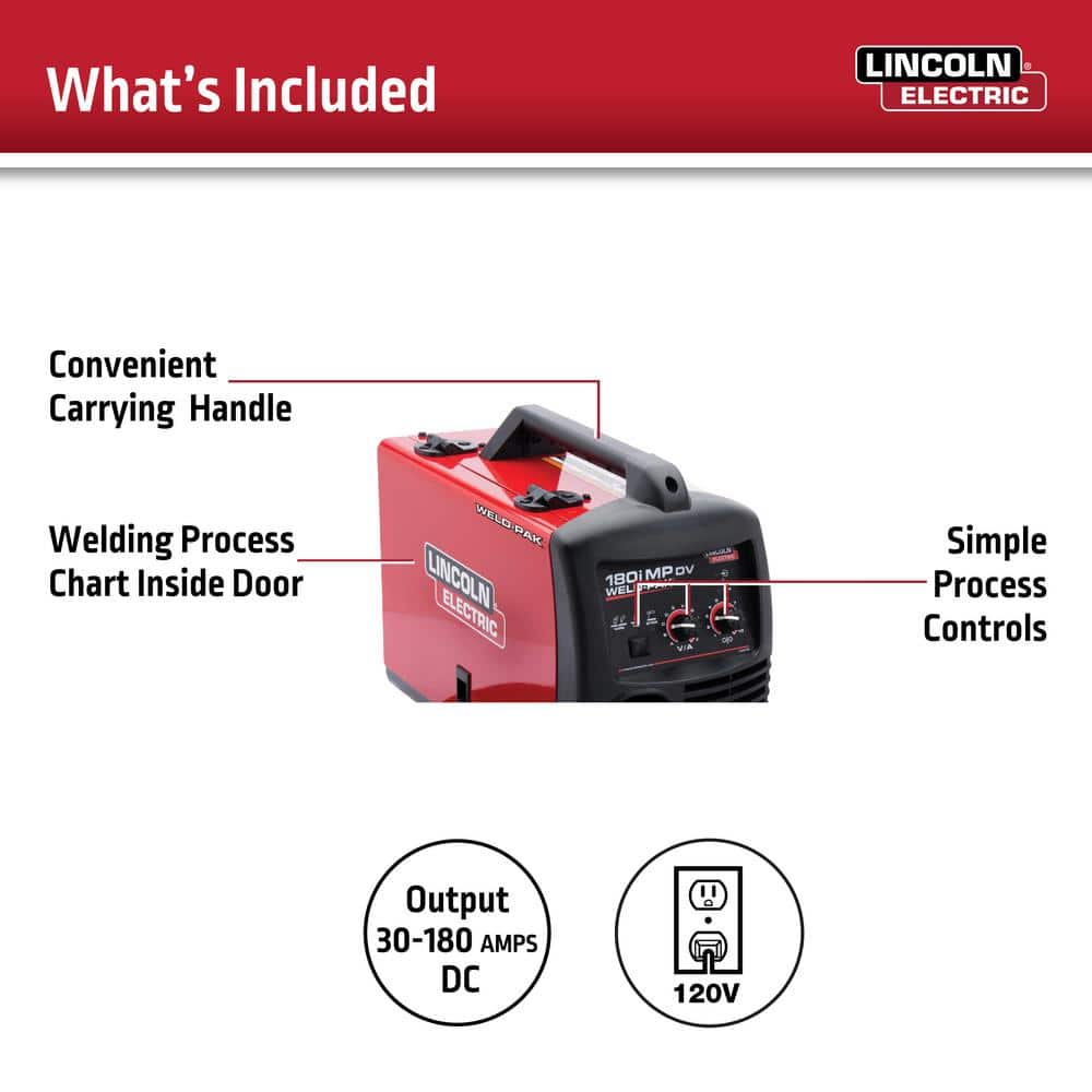 Lincoln Electric 180 Amp Weld-Pak 180i Multi-Process Stick/MIG/Flux-Core/TIG, 120V or 230V Aluminum Welder with Spool Gun sold separately (3)