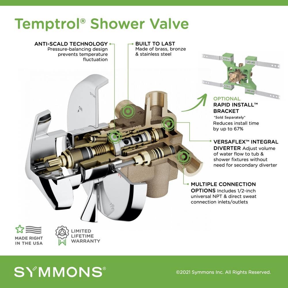 Symmons Temptrol Pressure-Balancing Tub and Shower Mixing Valve with VersaFlex Integral Diverter (3)