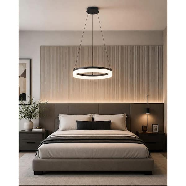Home Decorators Collection Kipling 35-Watt Black Modern Integrated LED Pendant Light with Frosted Acrylic Shade