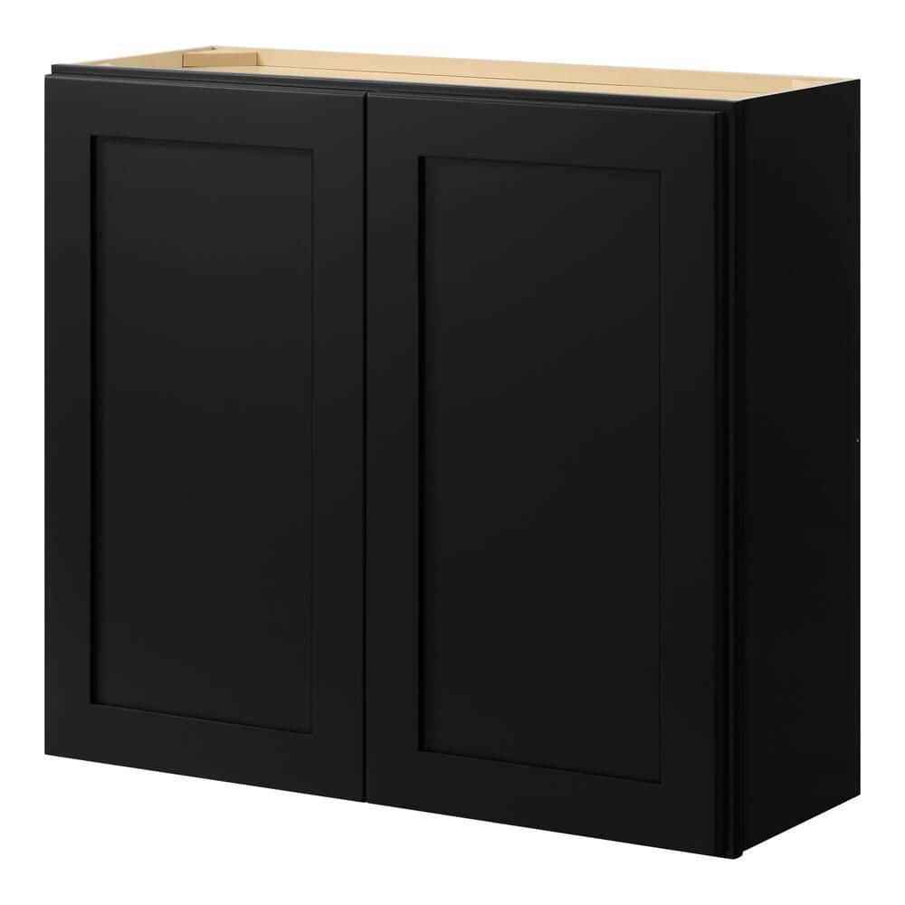 Hampton Bay Avondale 33 in. W x 12 in. D x 30 in. H Ready to Assemble Plywood Shaker Wall Kitchen Cabinet in Raven Black