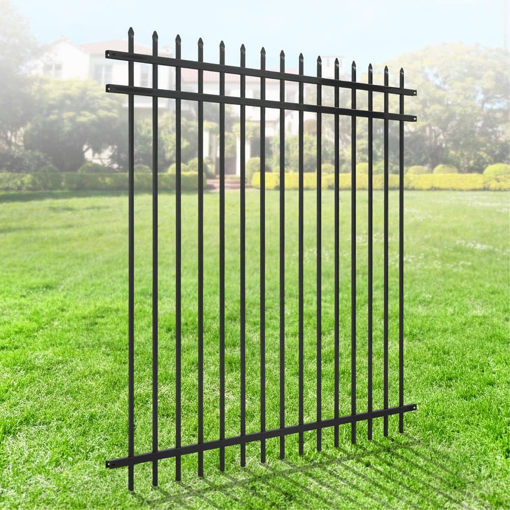 Fencer Wire 6 ft. x 6 ft. Heavy-Duty Steel Spaced Bar Pointed Pinnacle Flat Metal Fence Panel (Single Panel) (2)