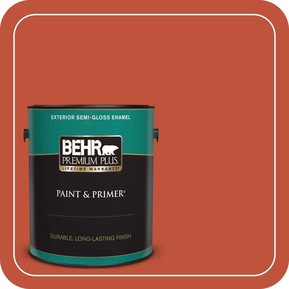 BEHR PREMIUM PLUS 1 gal. #S-G-200 Glowing Firelight Semi-Gloss Enamel Exterior Paint & Primer