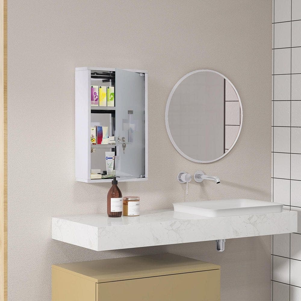 Unbranded 11.75 in. W x 7 in. D x 19.75 in. H Bathroom Storage Wall Cabinet with 3-Tier Shelves, Glass Door, Lockable in Silver (2)