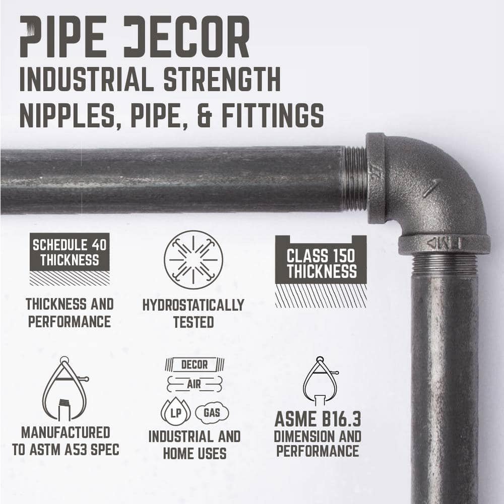 PIPE DECOR 1/2 in. Black Pipe 5.75 in. W x 5.75 in. H Wall Mounted Double Flange Angled Shelf Bracket Kit (4-Pack) (2)