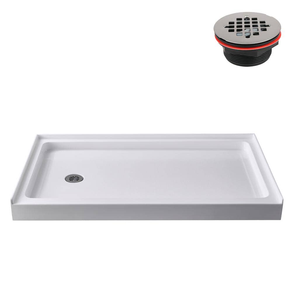 Streamline GB-518-76 60 in. L x 36 in. Alcove Acrylic Shower Pan Base in Glossy White with Left Drain, ABS Drain Included (1)