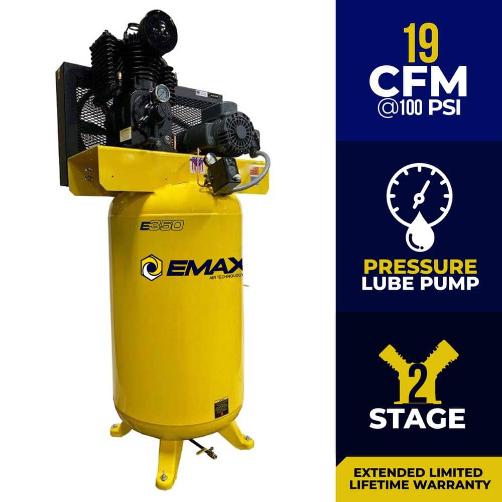 EMAX Industrial E350 Series 80 Gal.175 psi 5 HP 19 CFM 1-Phase 2-Stage Vertical Industrial Electric Air Compressor (2)