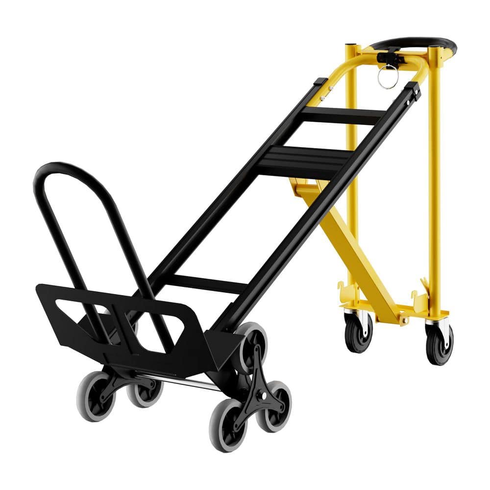 Garvee 3 in 1 800 lb. Yellow and Black Folding Heavy Duty Convertible Hand Truck with Stair Climbing Wheels, Elastic Strap