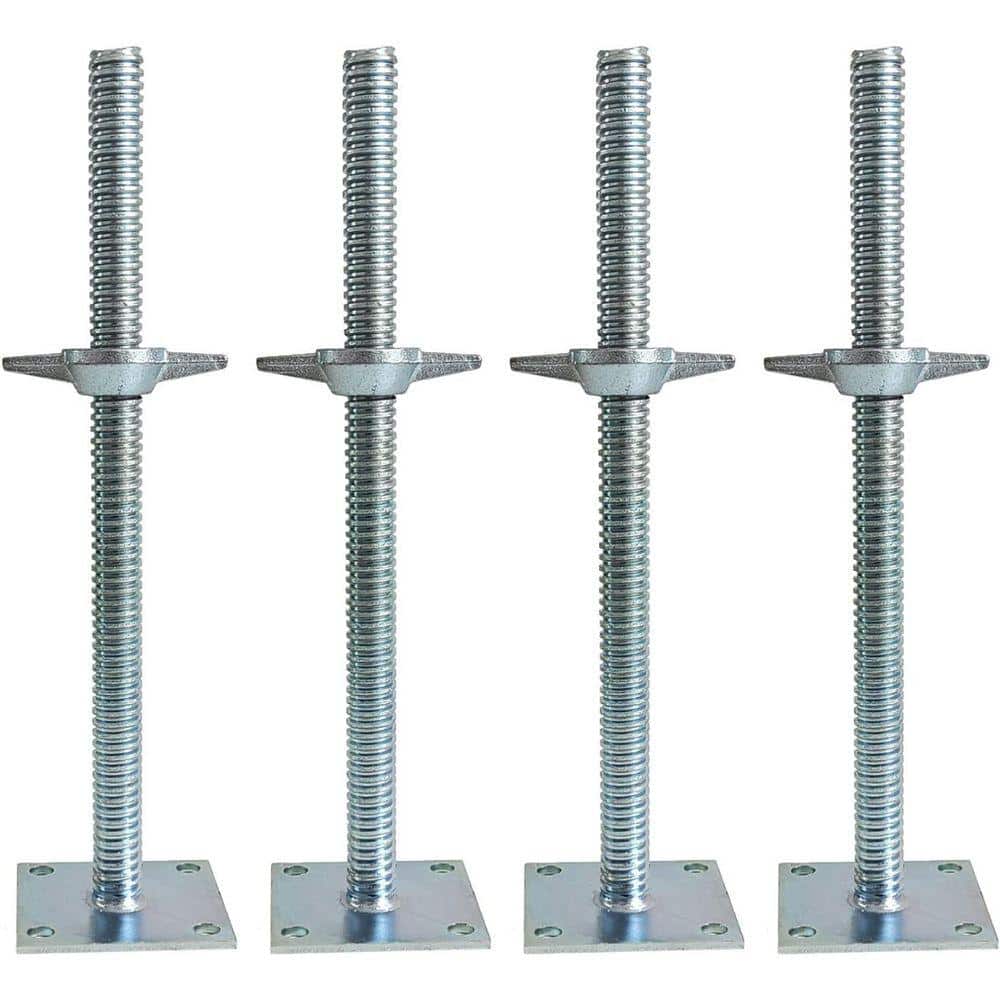 KIWDZFU 4 Pack Adjustable Leveling Jacks Solid Steel Construction with Base Plate for Baker-Style Scaffolding Silver (1)