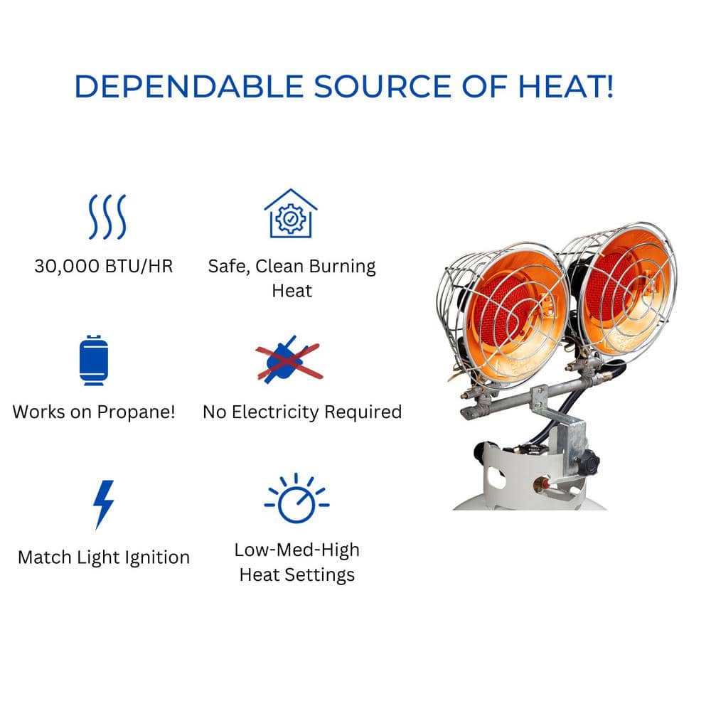 Avenger Infrared Tank Top Propane Heater - Dual Burner, 30,000 BTU, Model# FBDTP30 (3)